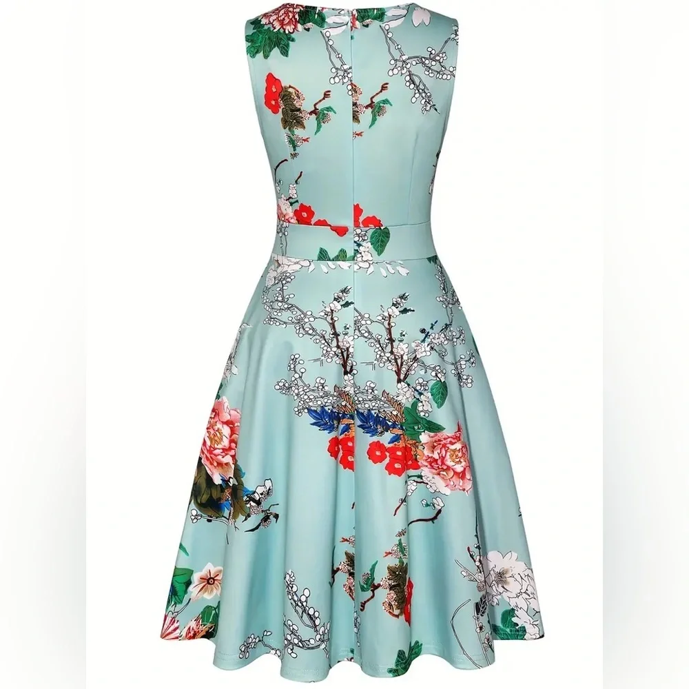 Women's Floral Sleeveless A Line Dress Casual Scoop Neck XS - Picture 2 of 3